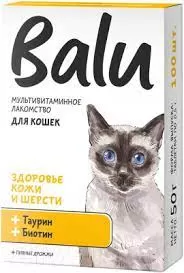 Лакомство мультивитаминное BALU для  кошек "здоровье кожи и шерсти" таурин и биотин.50г