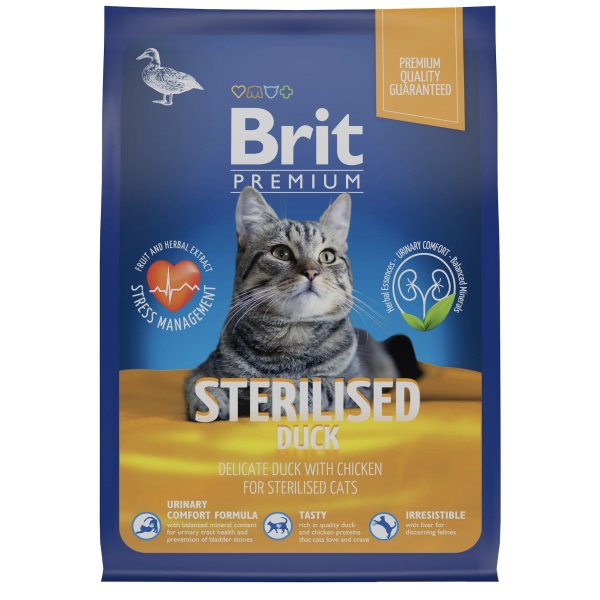 Сухой корм Brit Premium Cat Sterilised Duck&Chicken для стерилизованных кошек с уткой и курицей