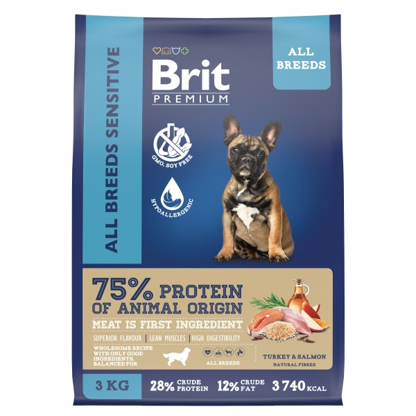 Сухой корм Brit Premium Dog Sensitive для взрослых собак всех пород с чувствительным пищеварением с лососем и индейкой