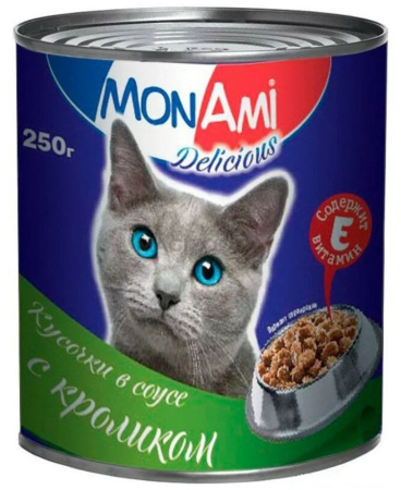 Консервы для кошек MonAmi кролик кусочки в соусе 250гр 