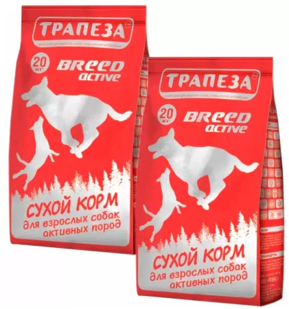 Трапеза BREED ACTIVE сухой корм для взрослых собак активных  пород  20кг.