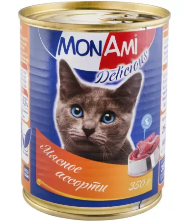 МОНАМИ консервы для кошек, Мясное ассорти  350гр 